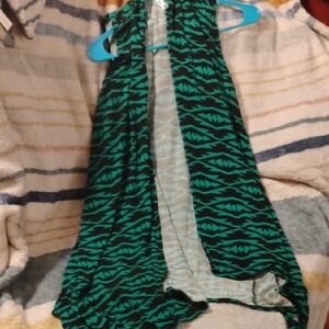 Azules Black & Teal Open-Front Sleeveless Cardigan 39 inches long 21 inch p2p